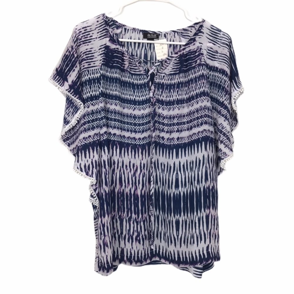 A.N.A. white and blue boho pattern sheer top